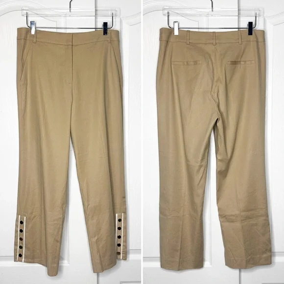 Veronica Beard Martin Cropped Linen Blend Trousers Khaki NWT Size 10 - Picture 2 of 7